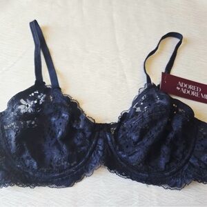 Adore Me  Women's Chelsey Unlined Underwire Bra Lace Navy Blue 34D